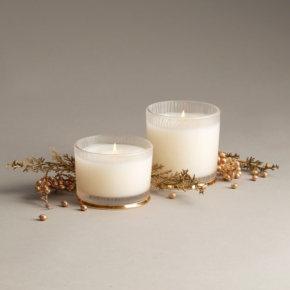 Small and Large Thymes Frasier Fir Gilded Frosted Wood Grain Candles image number 1